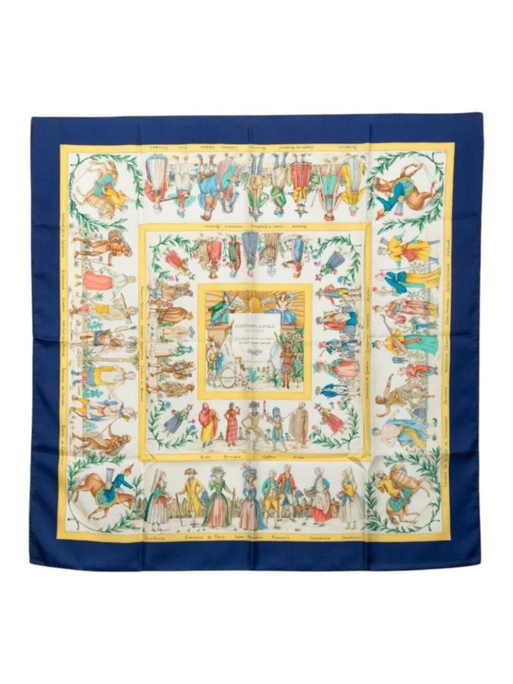 Hermes Carre 90 Costumes Civils Actuels Modern Citizen Scarf Navy Multicolor